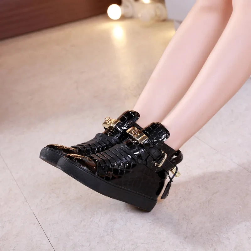 Unisex High-Top Leather Sneakers - Casual Running Shoes with Metal Details