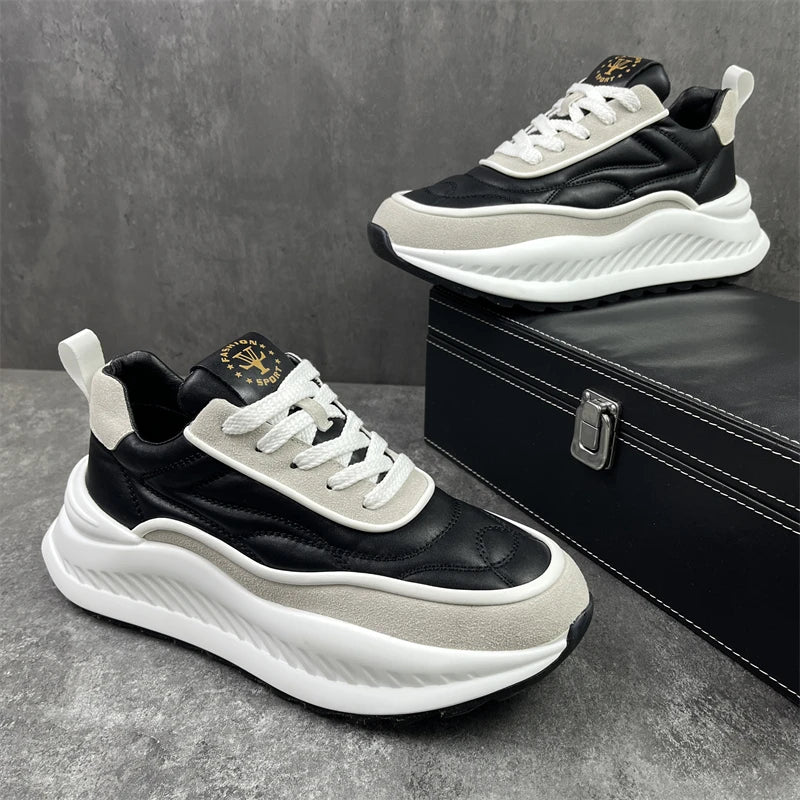 Chunky Sneakers Mens Designer Running Shoes Fashion Casual Microfiber Leather Upper Height Increased Flat Platform Sport Shoes