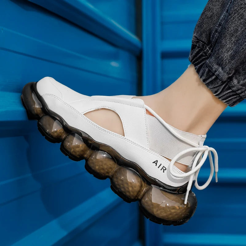 New popcorn cushioned soft sole coconut shoes low top casual sports shoes men's leather summer hollow fashion sandals
