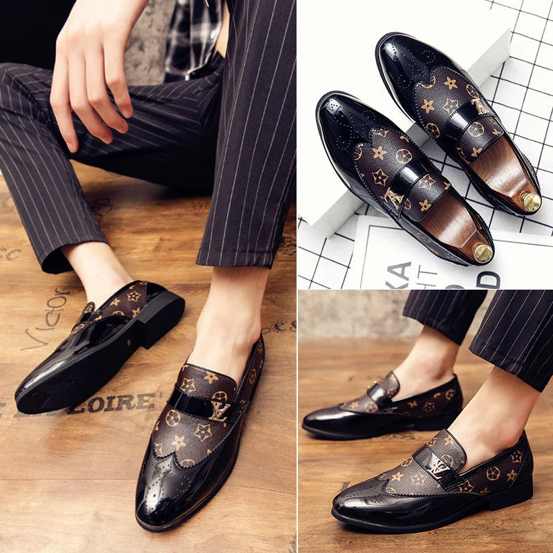 Doudou Shoes New Men's British Business Genuine Leather Slip-On Soft Leather Shoes Pointed Toe Hairstylist Versatile Trendy Shoe
