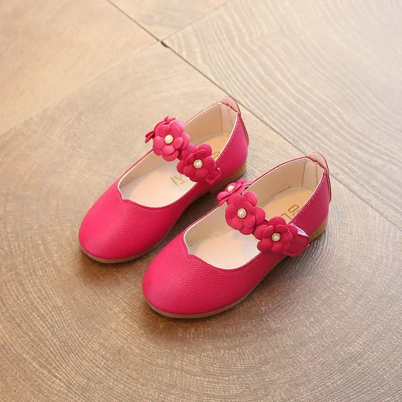 Spring and Autumn New Girls Leather Shoes Children Flats Princess Shoes Kids Flower Sweet for Wedding Cute Fashion Floral Flats