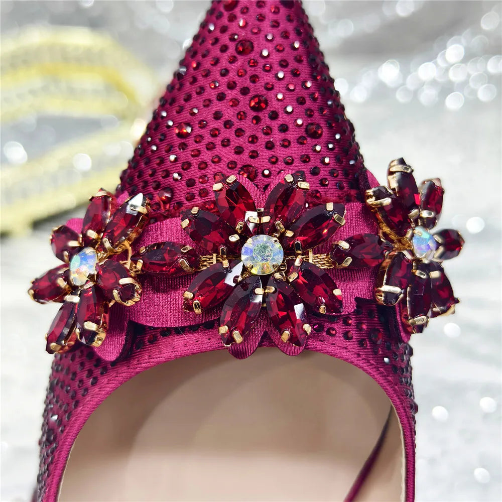 Popularity Pointed Toe High Heels Shoes and Bags Set With Rhinestone for Women Wedding Party Elegant Luxury Fashion