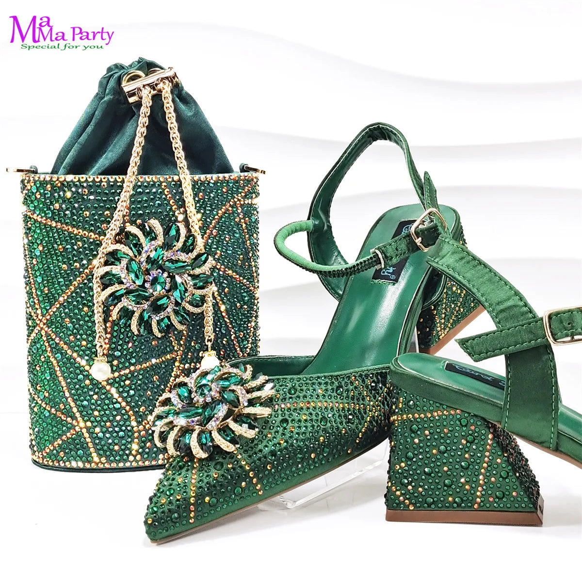 2025 New Fashion African Design Shoes and Bag Set to Match in Coffee Color Mature Ladies Pointed Toe Pumps for Wedding