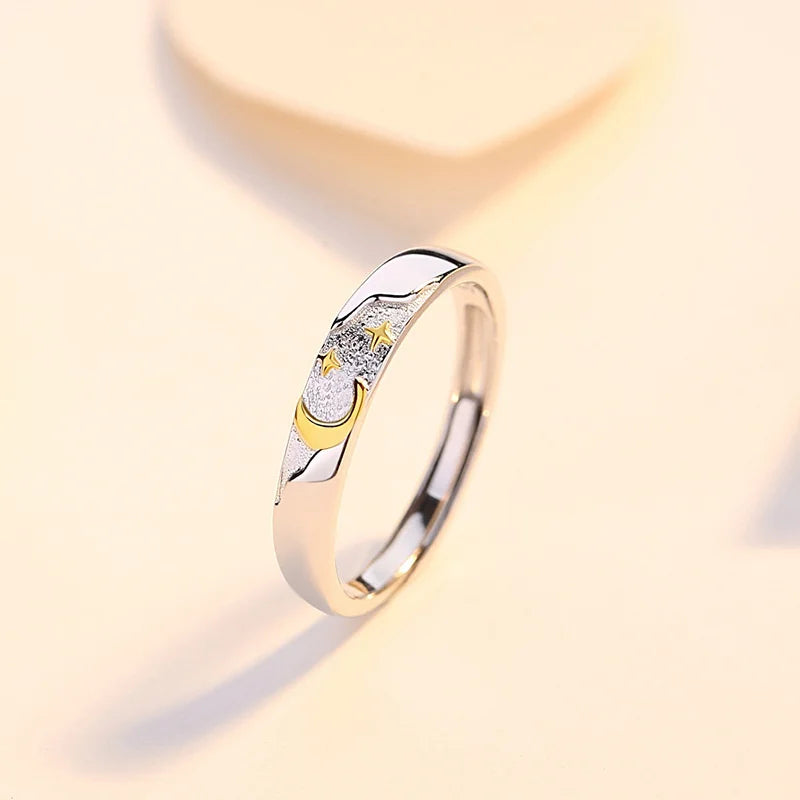 Trendy 925 Silver Ring For Men Women Jewelry Fashion Moon Sun Design Couple Ring Adjustable For Lover Wedding Accessories