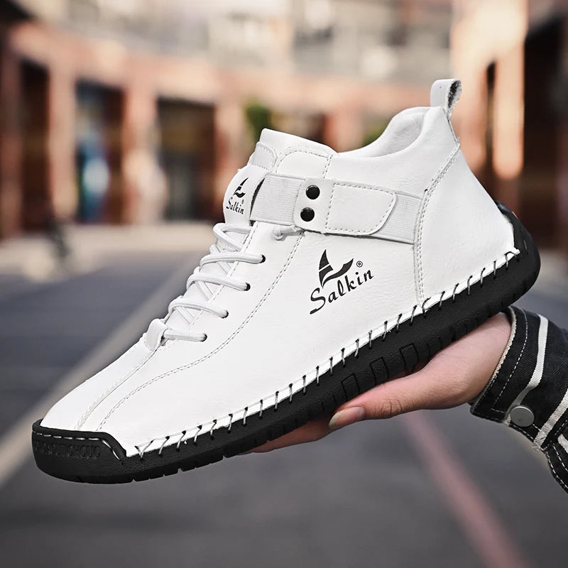 New 2025 Handmade Leather Casual Men Shoes Design Sneakers Man Breathable Leather Shoes Men Ankle Boots Outdoor