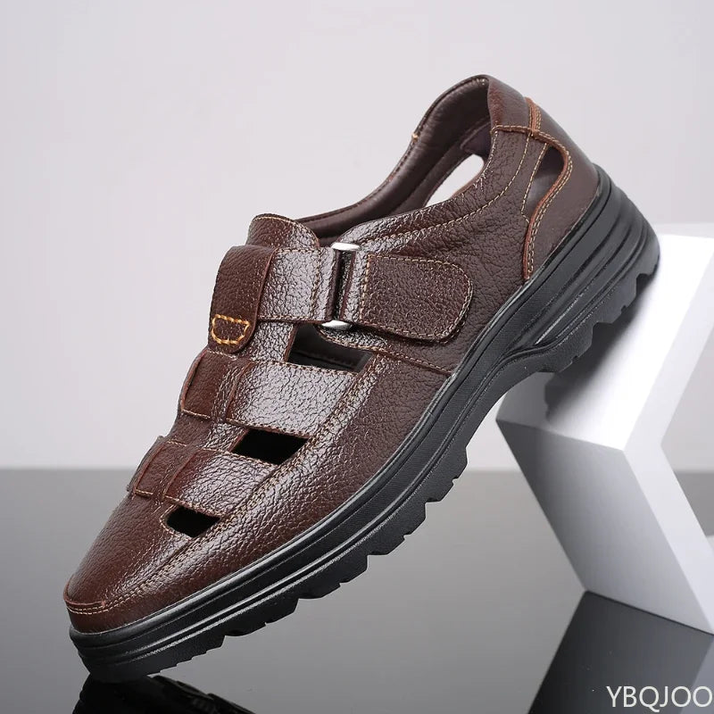 2025 Summer New Men's Shoes Casual men sandals Breathable genuine leather toe shoes Male Hollow out comfortable Sandals Homme