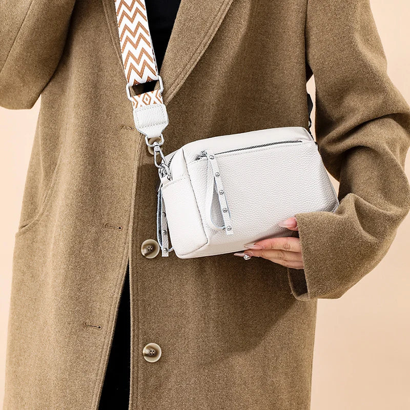 100% Cowhide 3 Layers Crossbody Shoulder Bag Luxury Genuine Leather Messenger Bag Fashion Daily Use For Women Wallet HandBag