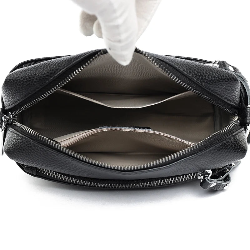 100% Cowhide 3 Layers Crossbody Shoulder Bag Luxury Genuine Leather Messenger Bag Fashion Daily Use For Women Wallet HandBag