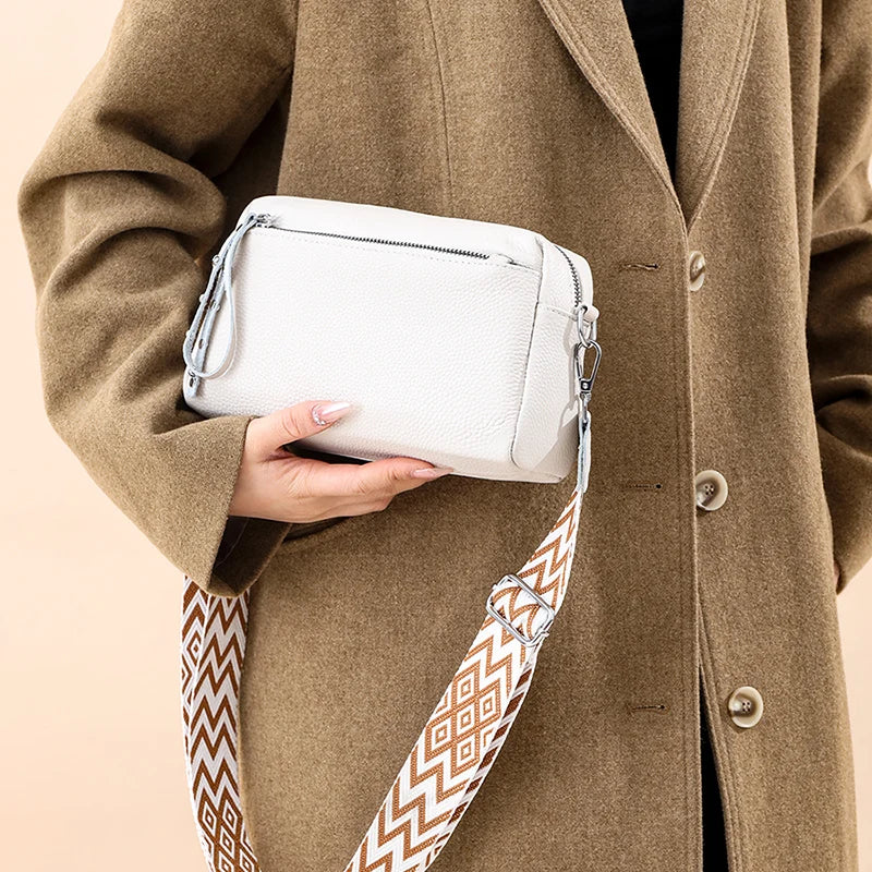 100% Cowhide 3 Layers Crossbody Shoulder Bag Luxury Genuine Leather Messenger Bag Fashion Daily Use For Women Wallet HandBag