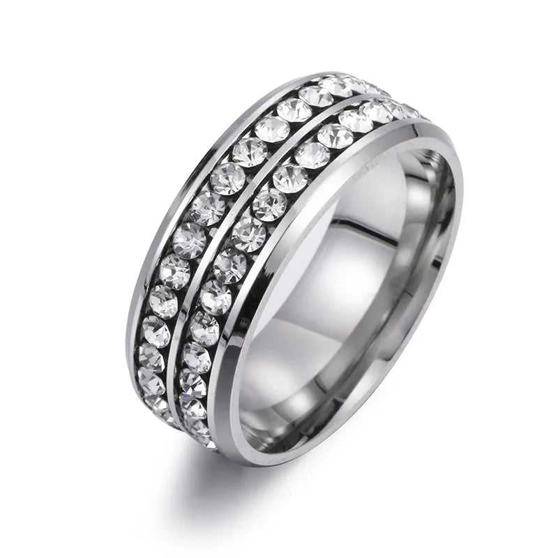 Hot Selling Stainless Steel Couple New Fashion Double Row Drilling Ring For Women Men Jewelry Valentine's Day Gifts Size 5-13