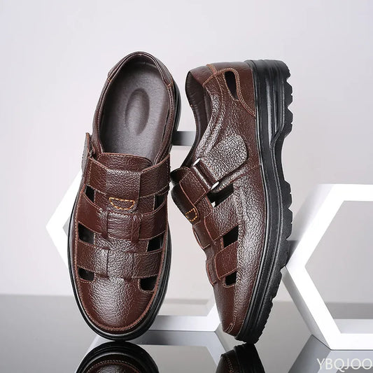 2025 Summer New Men's Shoes Casual men sandals Breathable genuine leather toe shoes Male Hollow out comfortable Sandals Homme