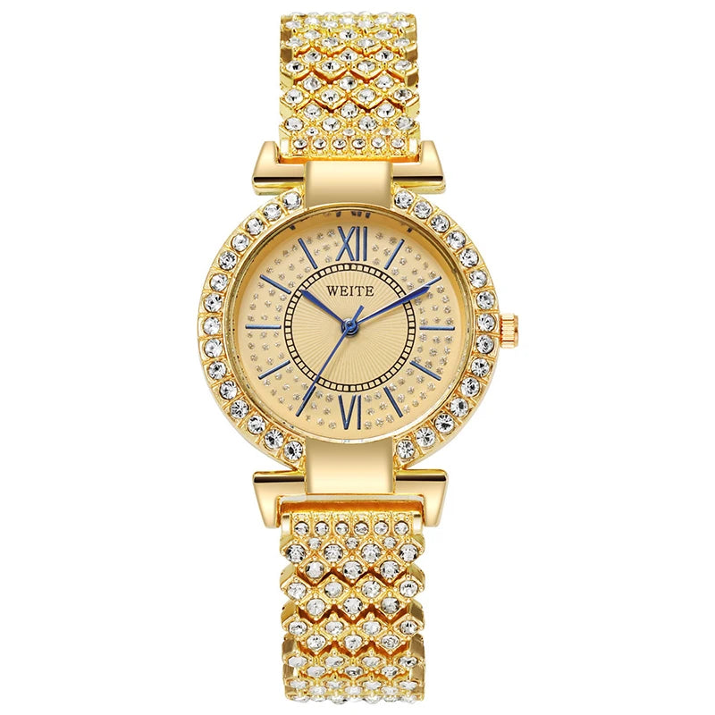 Women's Fashion Quartz Watch Full Diamond Steel Band Water Diamond Full Sky Star Roman Pattern Bracelet Reloj Girl UTHAI H11