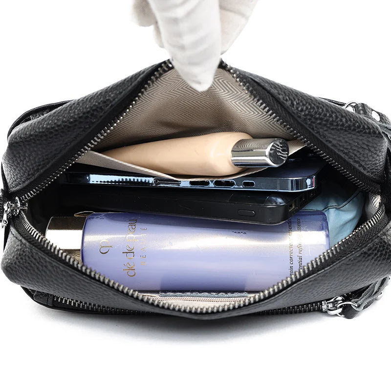 100% Cowhide 3 Layers Crossbody Shoulder Bag Luxury Genuine Leather Messenger Bag Fashion Daily Use For Women Wallet HandBag
