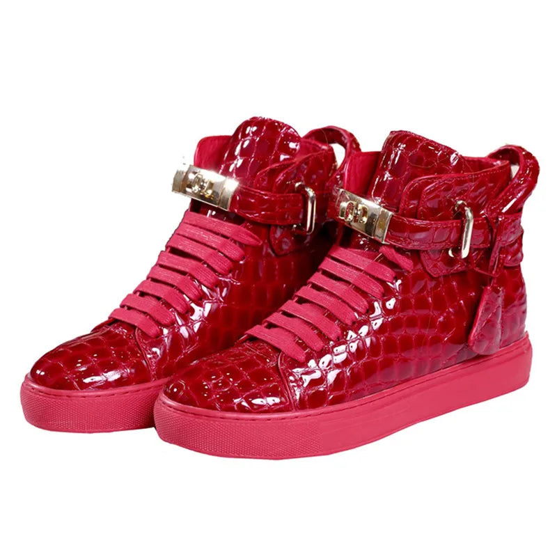 Unisex High-Top Leather Sneakers - Casual Running Shoes with Metal Details