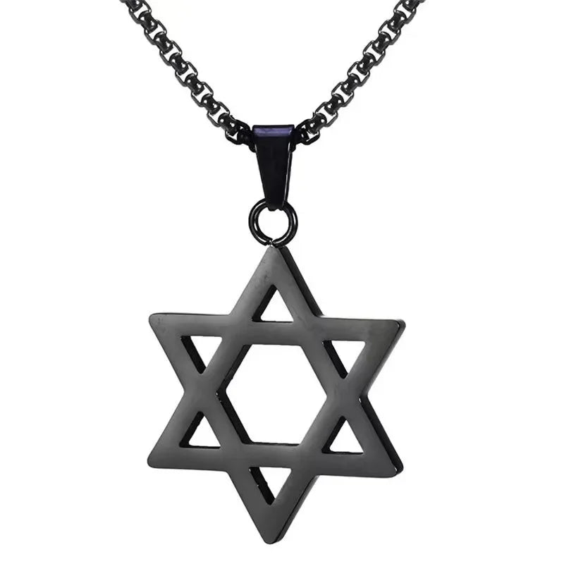 Stainless Steel Simple Star of David Six-Pointed Star Pendant Necklace for Men and Women Fashionable Jewish Religious Trend Jewe