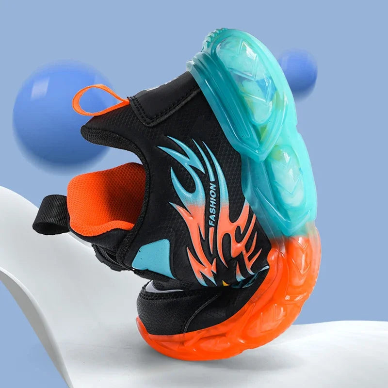 Kids Sneakers Anti-skid Leather for Boys Orange Casual Children Shoes with Fashion Running Walking Lightweight Dragon Pattern