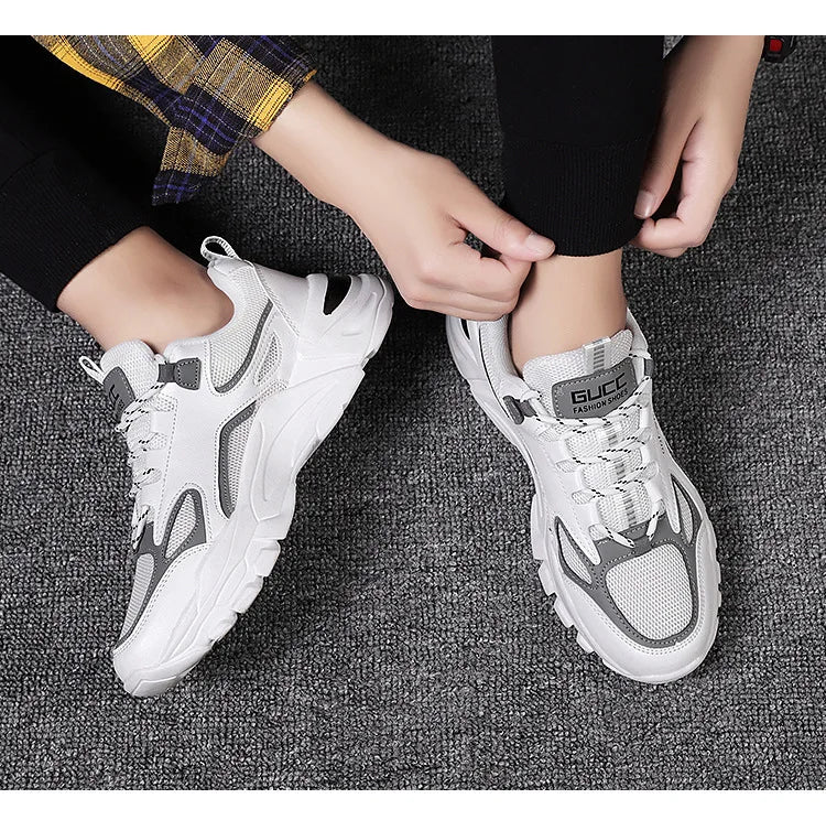 Summer 2025 New Men's Woven Mesh Running Shoes Breathable Elevated Chunky Sneakers Fashionable Korean Style Trendy