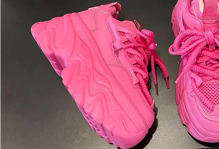 Hidden Heels White Chunky Sneakers Women Breathable Lace Up High Platform Shoes Woman 2025 Autumn Non-Slip Thick Bottom Sneakers