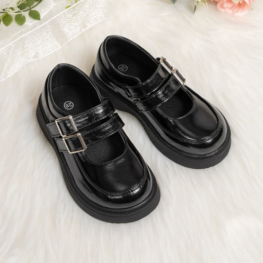 Classic Children's Leather Shoes Spring and Autumn Bow Metal Buckle Mary Jane Party Shoes Soft Bottom Black Princess Shoes