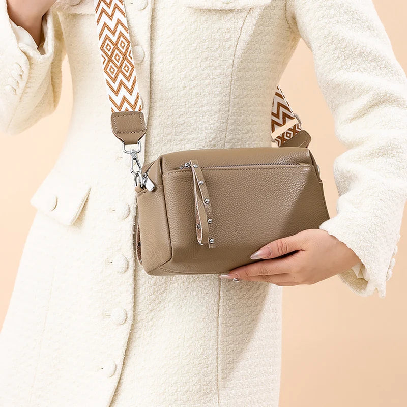 100% Cowhide 3 Layers Crossbody Shoulder Bag Luxury Genuine Leather Messenger Bag Fashion Daily Use For Women Wallet HandBag