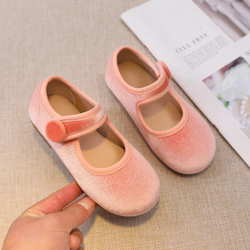 New 2025 Autumn Children Princess Shoes Girl's Ballet Flats Fashion Concise Style velvet Shallow Elegant All-match Kids Flats
