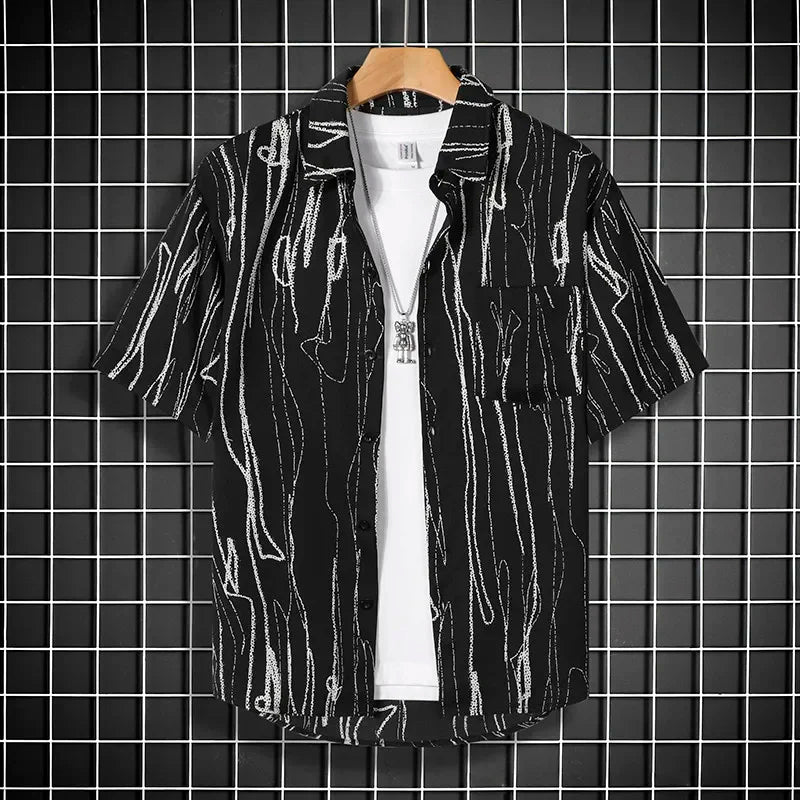 Stay Cool in Style Short Sleeve Men's Shirt Add Some Edge To Your Look with Our Short Sleeve Black Shirt for Men