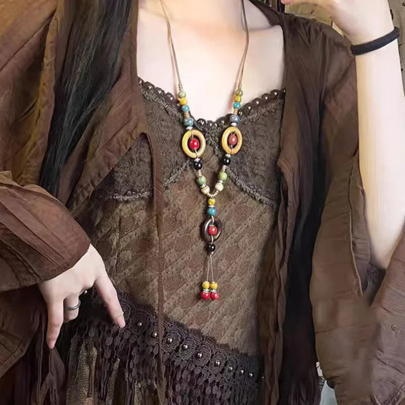 Women's New Necklace Ethnic Handmade Pendant Boho Ceramic Chain Tassel Necklace Jewelry Jewelry Dropshipping
