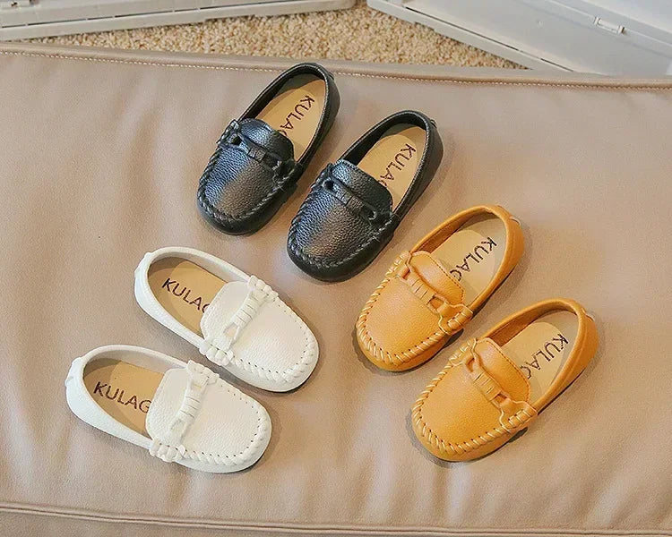 Boys Leather Shoes Black White for School Party Wedding Kids Formal Flats Loafers Slip-on Soft Loafers Children Moccasins 21-30