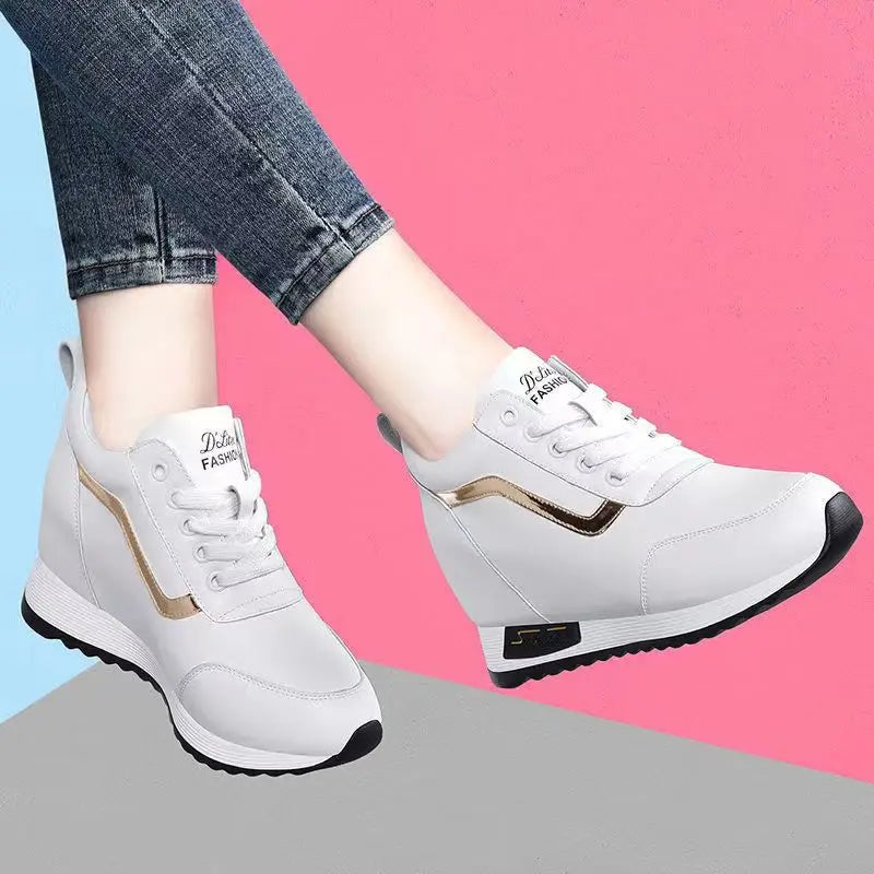 Hot Sale Hidden Heel Women's Shoes Casual Fashion High Quality 2025 New Leather Korean Version Thick Bottom Women Sports Shoes