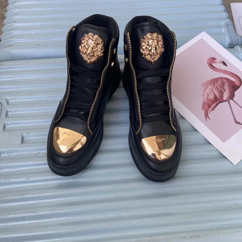 Men's High-Top Designer Sneakers - Casual Athletic Shoes with Zip Detail
