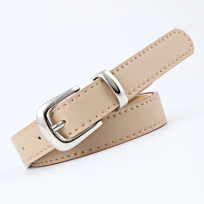 2.4X105cm Women Belts PU Leather Simple Metal Buckle Belt Girls Dress Jean Pants Waistband Belts for Lady Luxury Designer Brand