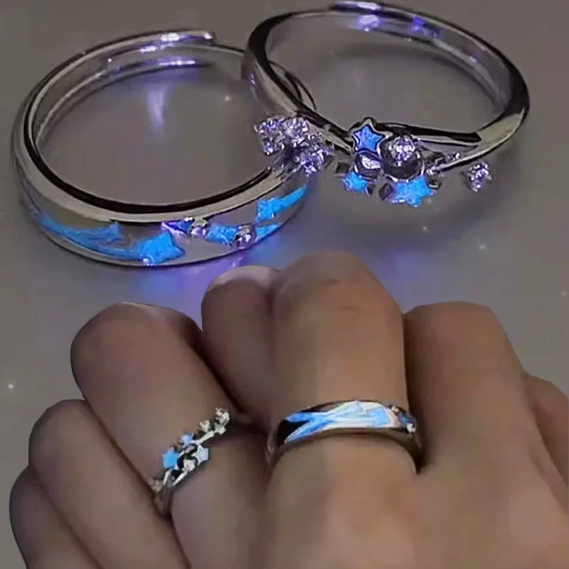 Sweet Couple Night Glowing Star Style Unique Design Premium Feel Adjustable Rings Simple Opening Luminous Lovers Exquisite Ring