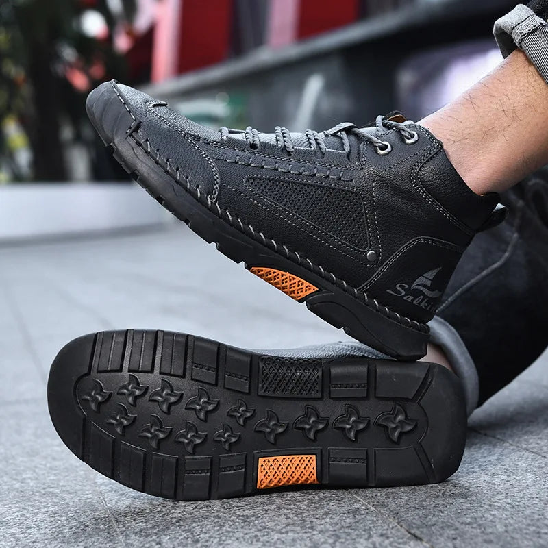 New 2025 Handmade Men Boots Design Sneakers Man Outdoor Casual Leather Men Shoes Ankle Boots Fall Breathable Hot Sale