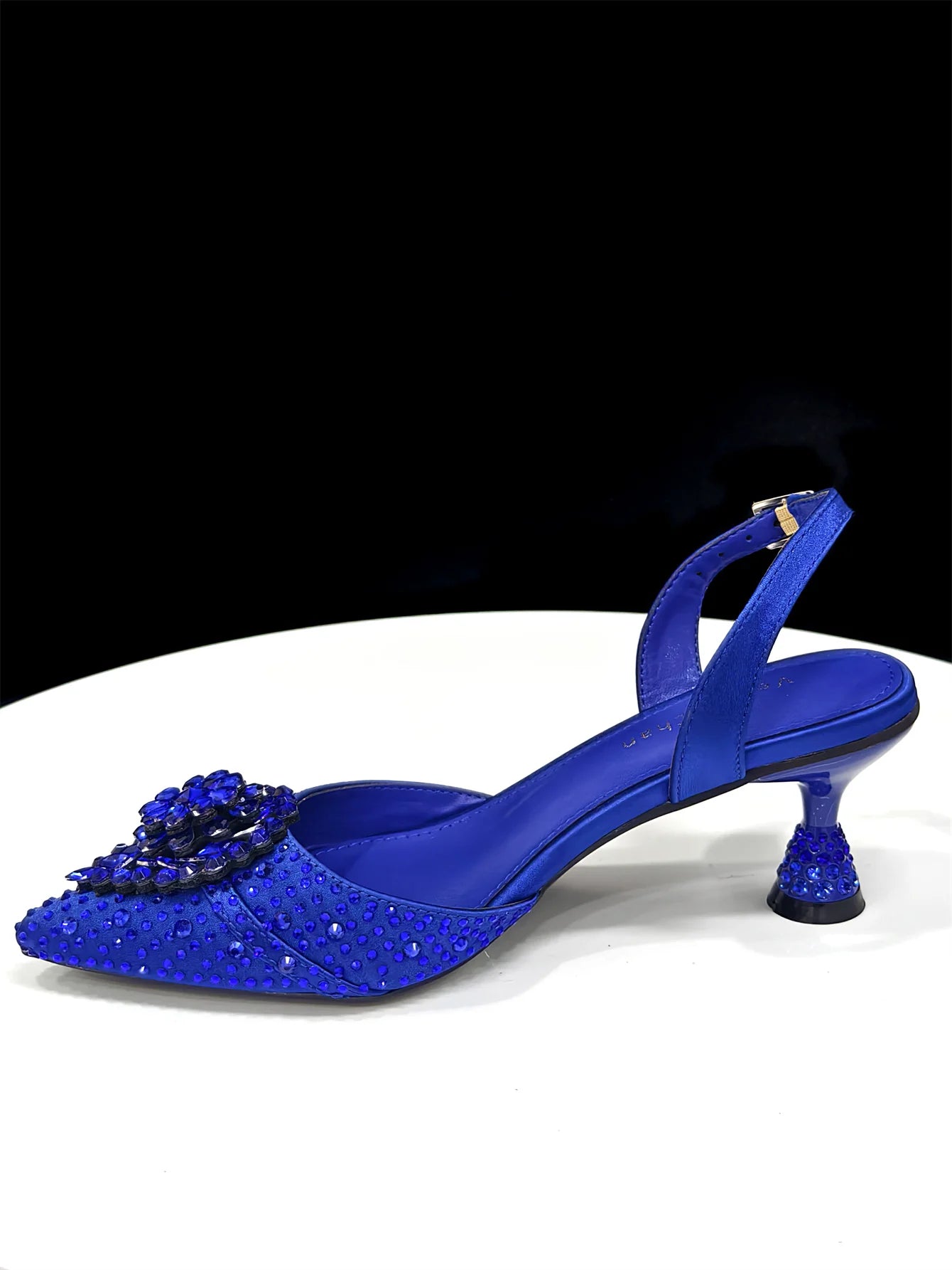 Pointed Toe High Heels Sandals for Women 2025 Elegant Blue Diamond Pumps Italian Shoes and Bags Matching Set