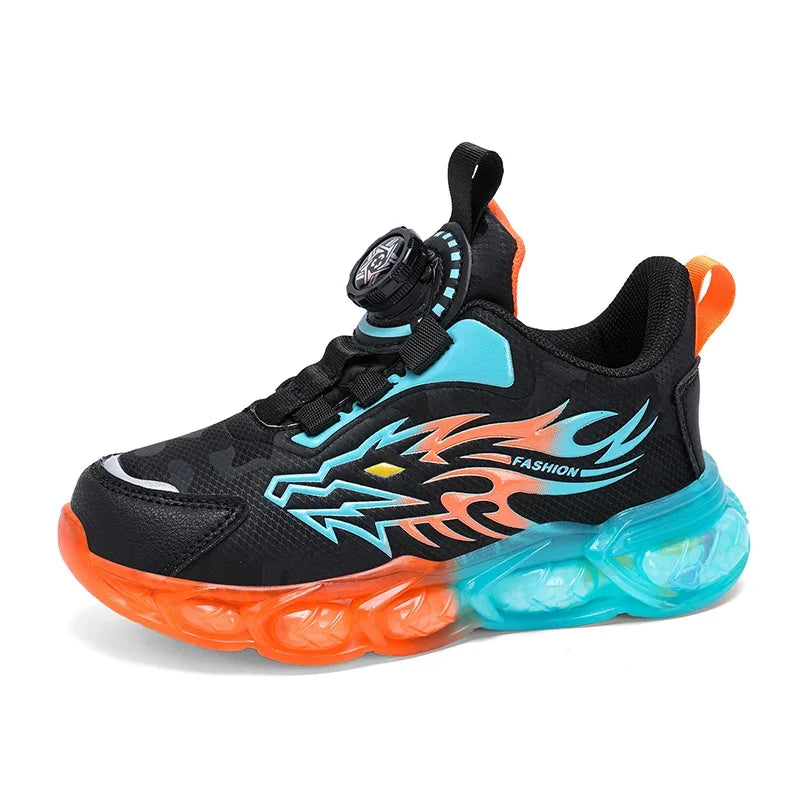 Kids Sneakers Anti-skid Leather for Boys Orange Casual Children Shoes with Fashion Running Walking Lightweight Dragon Pattern