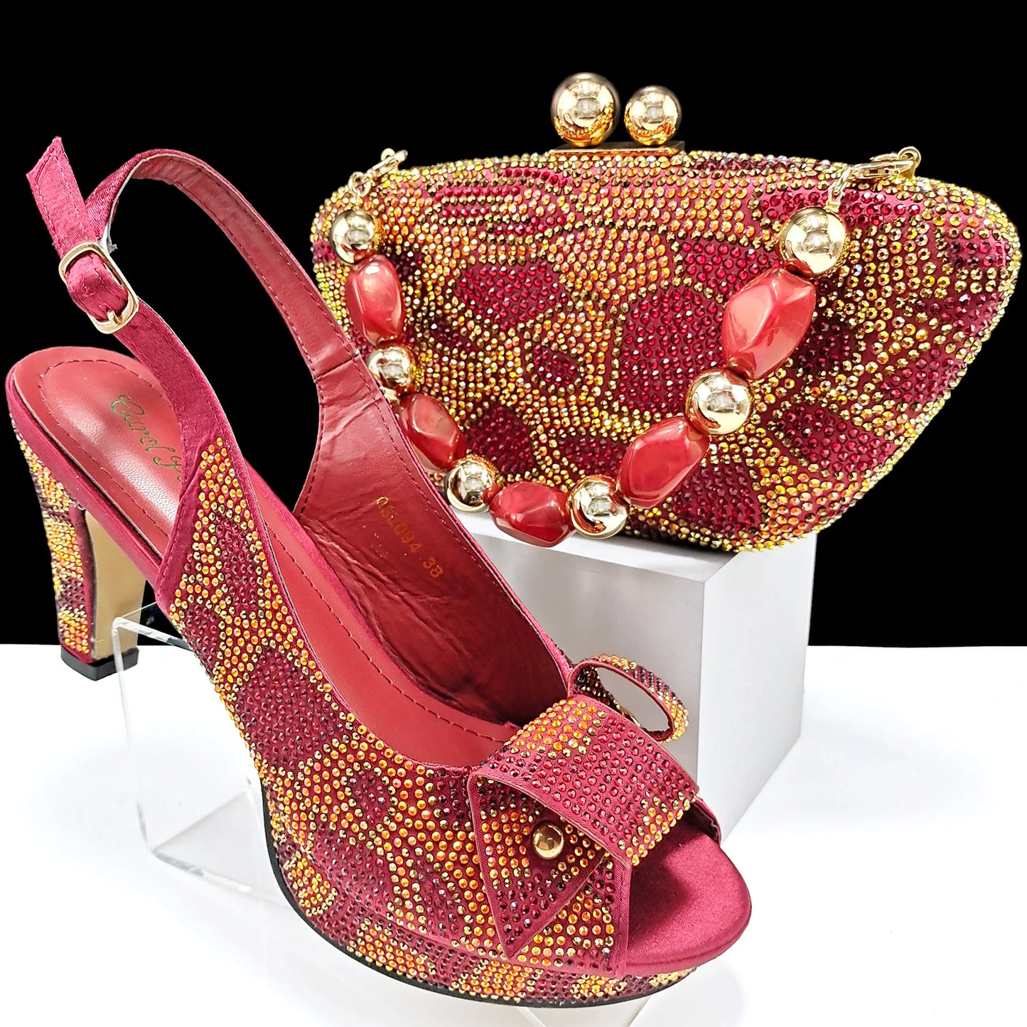 Fashion Design African Style Banquet Shoes And Bag Sexy High Heels And Full Diamond Dual Purpose Mini Bag Ladies Shoes
