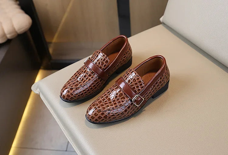 Kids Leather Shoe for Catwalk Fashion Boys Black Flats Pointed-toe Versatile School Uniform Children Performance Low-heels Shoes