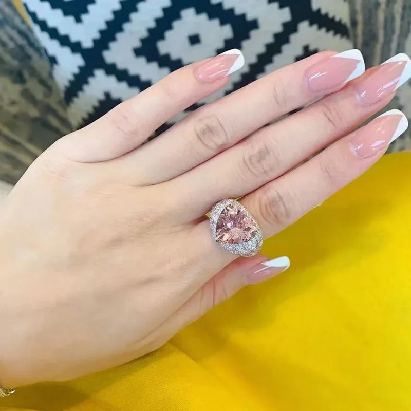 2025 Big Pink Crystal LOVE Heart Open Ring for Women 925 Sterling Silver Wedding Luxury Vintage Aesthetic Jewelry Accessories