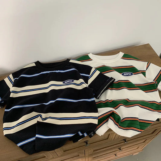 Children's Striped T-shirts For Boys Girls From 2 To 10 Years Old Kids Summer Tees Cotton Loose T Shirt Casual Kids Tops