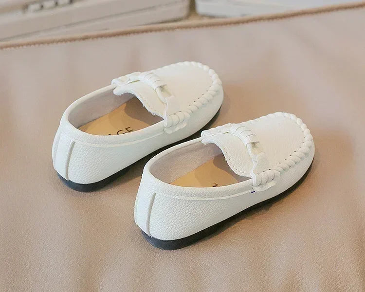 Boys Leather Shoes Black White for School Party Wedding Kids Formal Flats Loafers Slip-on Soft Loafers Children Moccasins 21-30