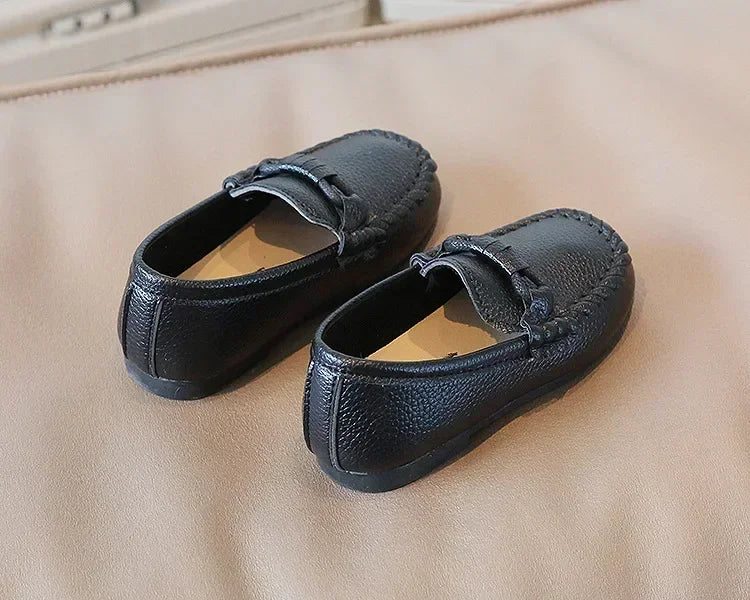 Boys Leather Shoes Black White for School Party Wedding Kids Formal Flats Loafers Slip-on Soft Loafers Children Moccasins 21-30