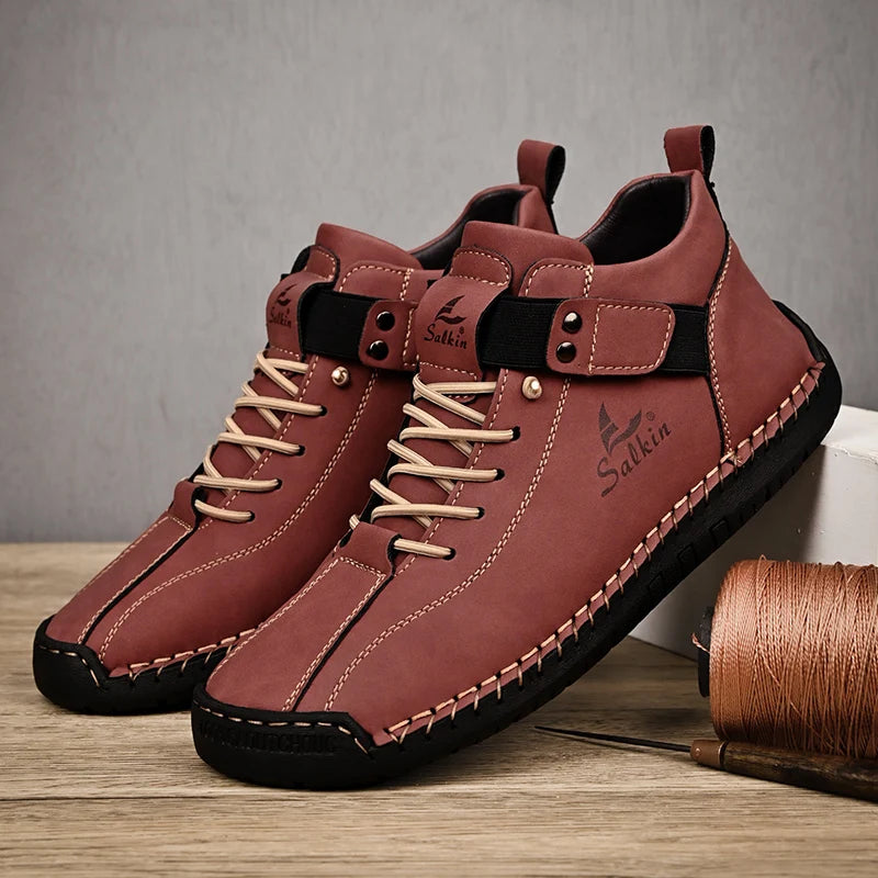 New 2025 Handmade Leather Casual Men Shoes Design Sneakers Man Breathable Leather Shoes Ankle Boots Outdoor Non Slip Walking