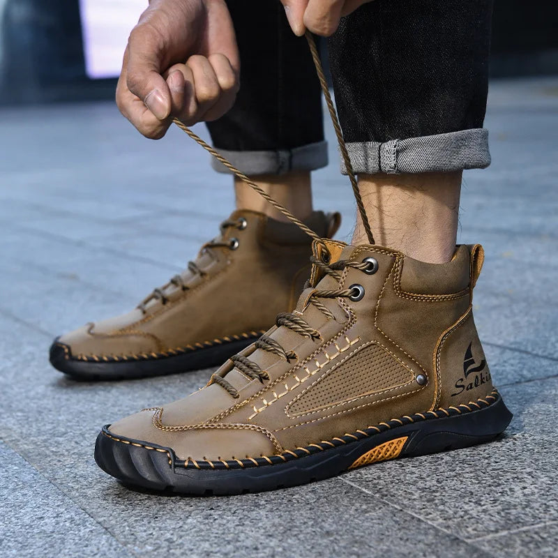New 2025 Handmade Men Boots Design Sneakers Man Outdoor Casual Leather Men Shoes Ankle Boots Fall Breathable Hot Sale