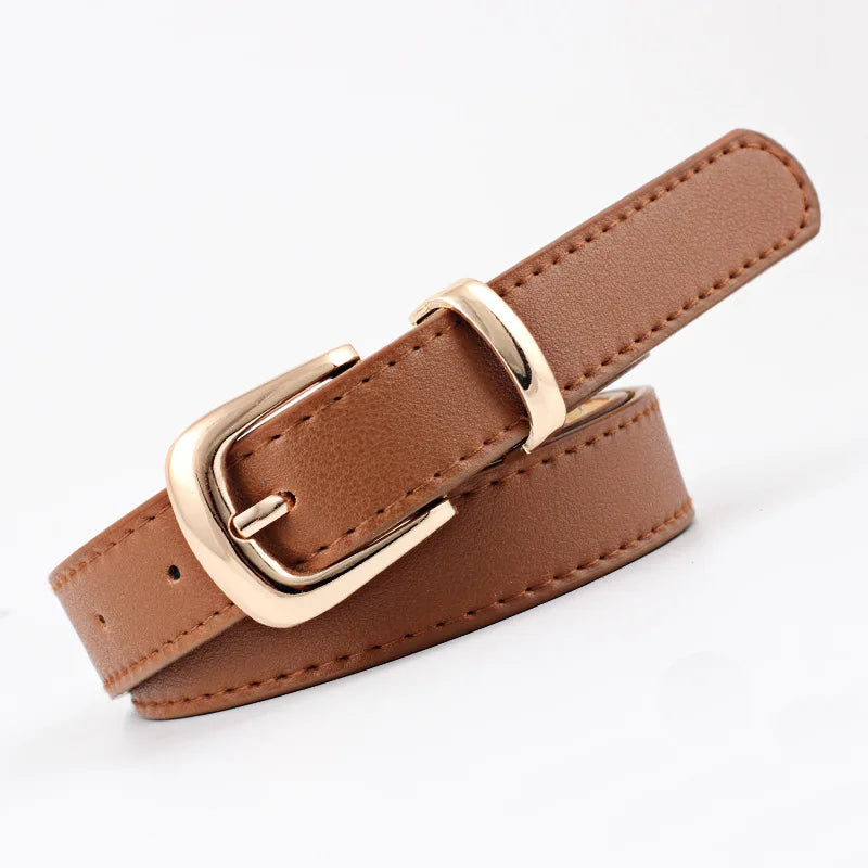 2.4X105cm Women Belts PU Leather Simple Metal Buckle Belt Girls Dress Jean Pants Waistband Belts for Lady Luxury Designer Brand