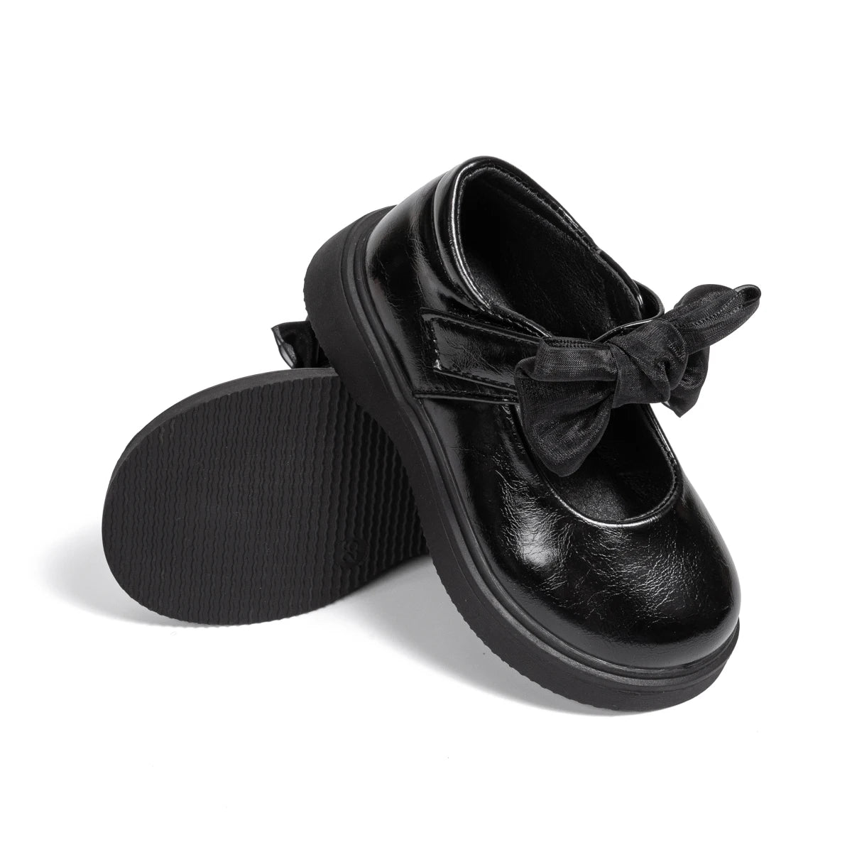 Classic Children's Leather Shoes Spring and Autumn Bow Metal Buckle Mary Jane Party Shoes Soft Bottom Black Princess Shoes