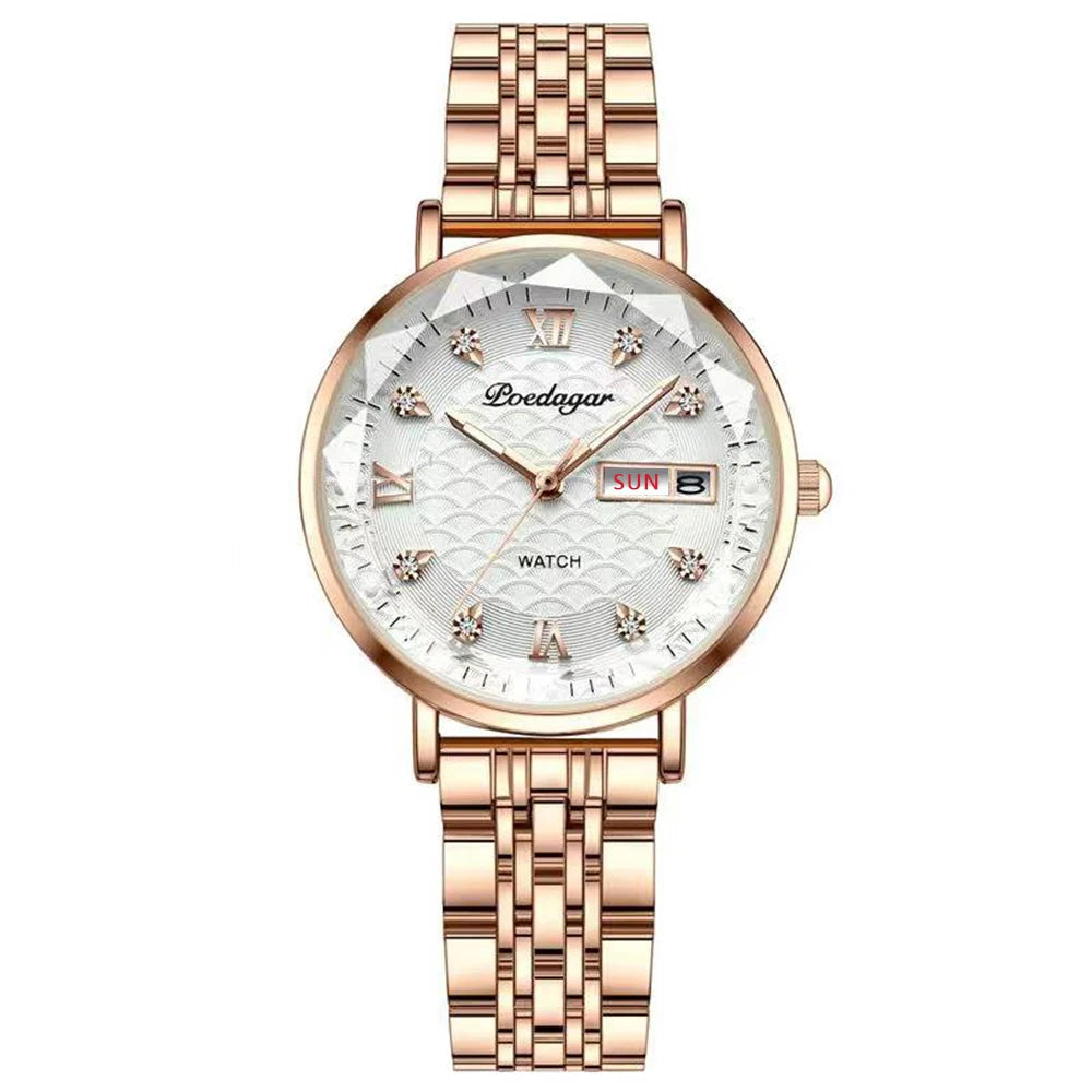 POEDAGAR Fashion Watches For Women Waterproof Luminous Stainless Steel Woman's Wristwatch Luxury Elegant Ladies Watch Gift Reloj