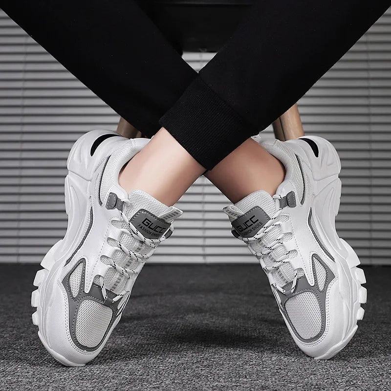Summer 2025 New Men's Woven Mesh Running Shoes Breathable Elevated Chunky Sneakers Fashionable Korean Style Trendy