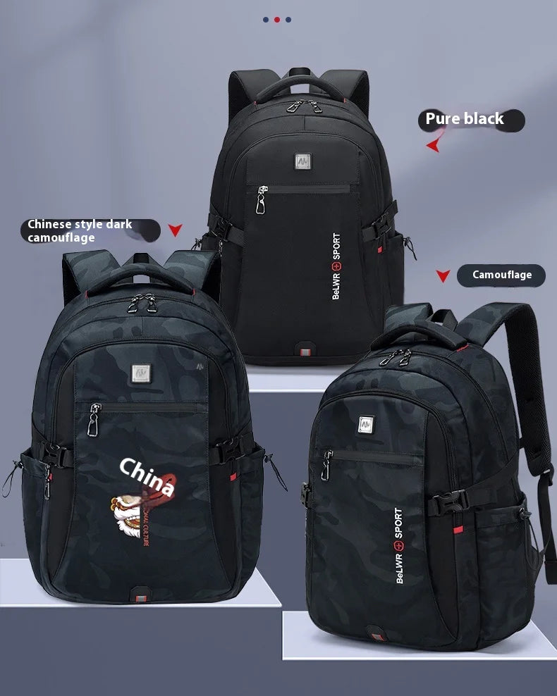 Backpack, male student backpack, computer bag, travel large capacity, thick, handsome, durable, dirt resistant