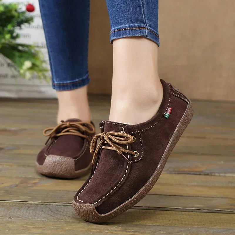 New Arrival Women Casual Shoes 2025 Suede Leather Flats Sneakers Lace Up Moccasins Ladies Shoes Fashion Loafers Plus Size 35-42