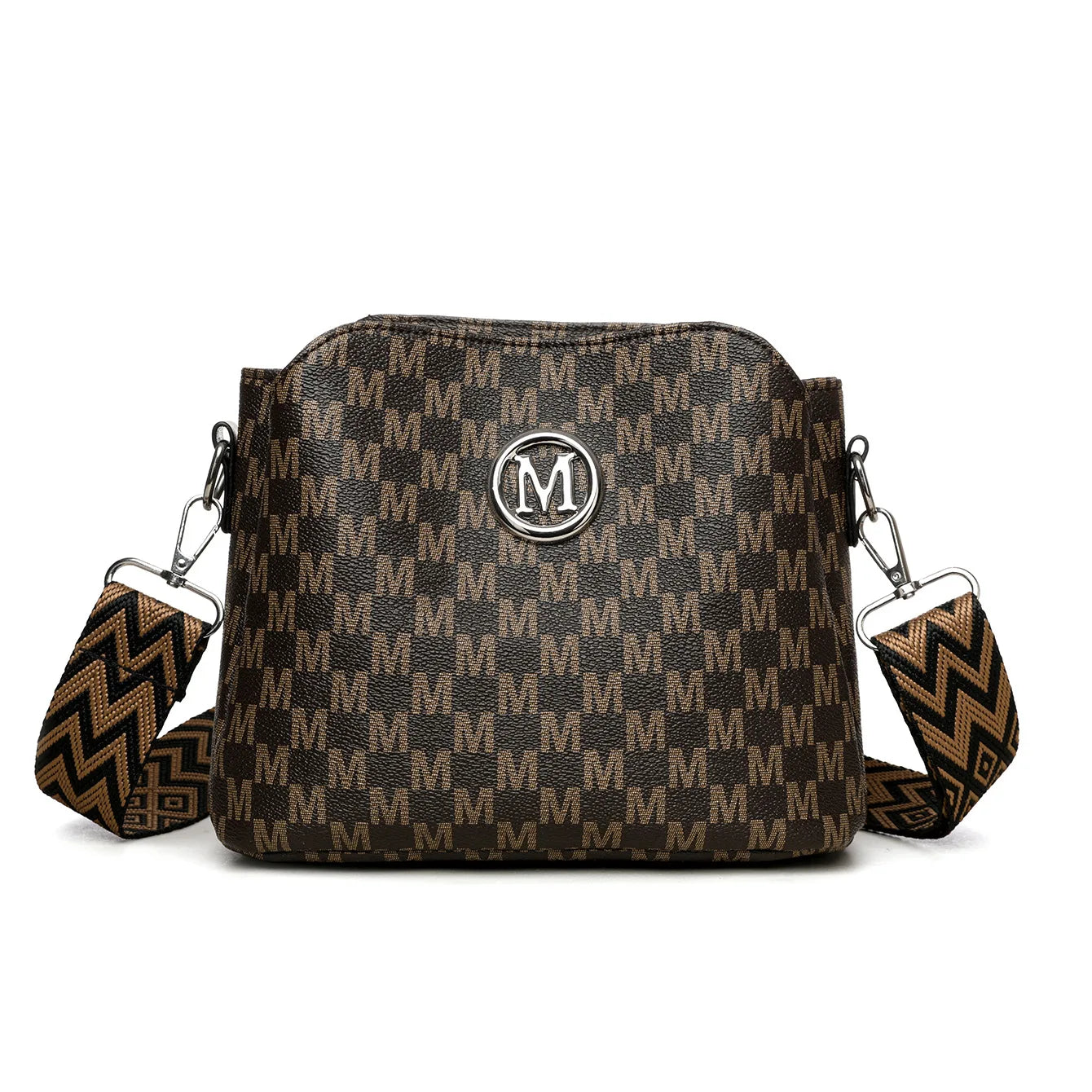 Synthetic Faux Leather Shoulder Bag For Women Retro Crossbody Bag with Golden "M" Monogram, Purse Work, Travel, Parties & Gifts